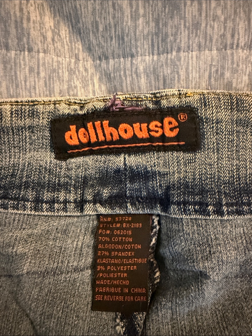 Dollhouse Light Blue Faded Flare Jeans with Embroidered Multicolor Waist - Picture 2 of 8